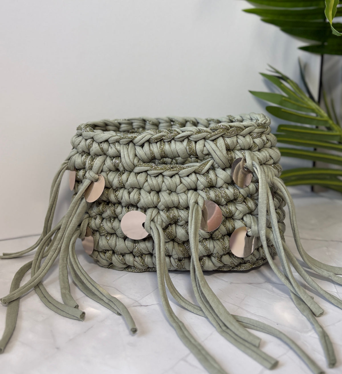 Sage Green Sequin Tassel Bag