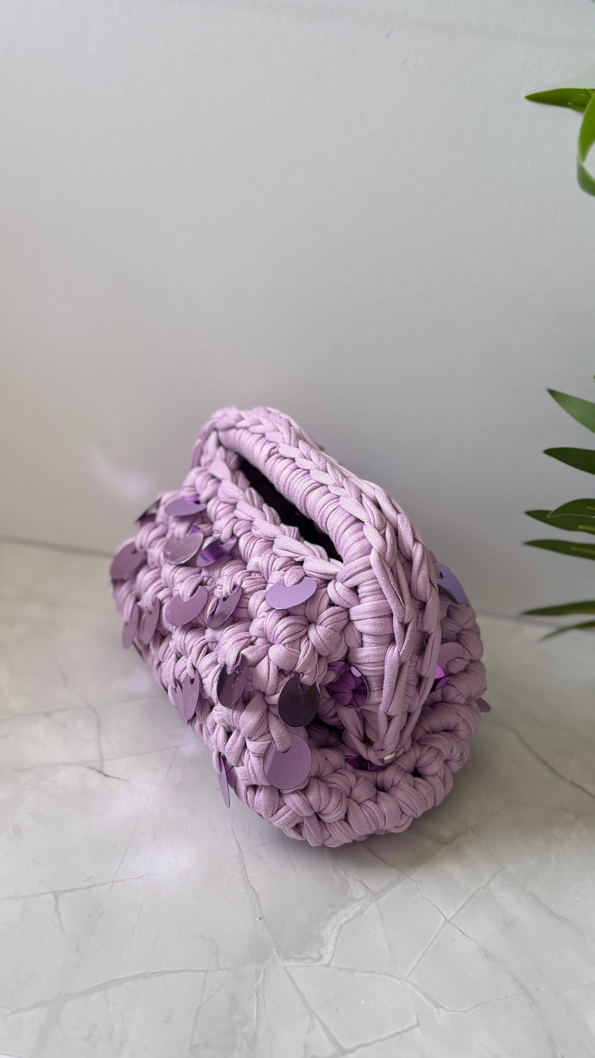 Lilac Sequin Mini Clutch Bag