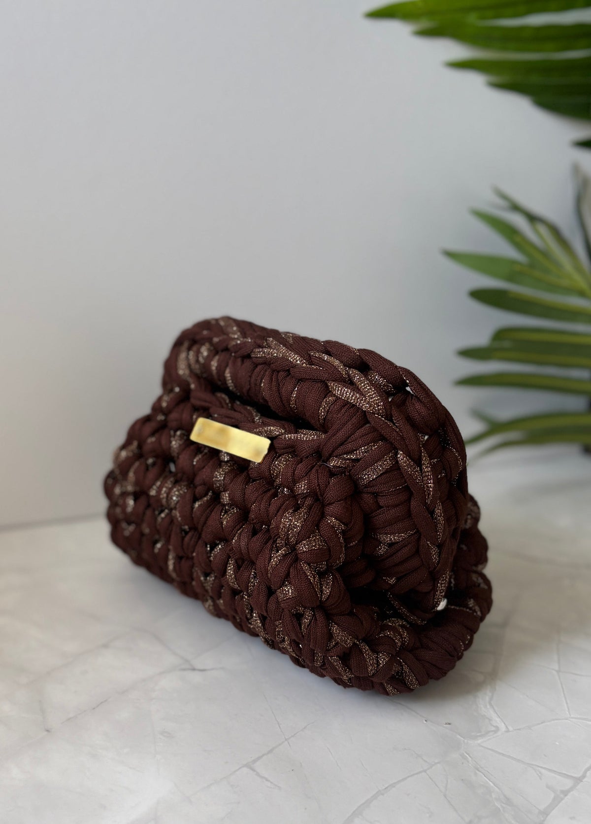 Brown Glitter Mini Clutch Bag