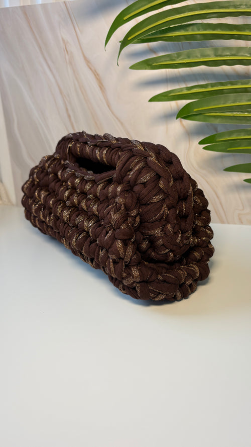 Brown Glitter Detail Clutch Bag