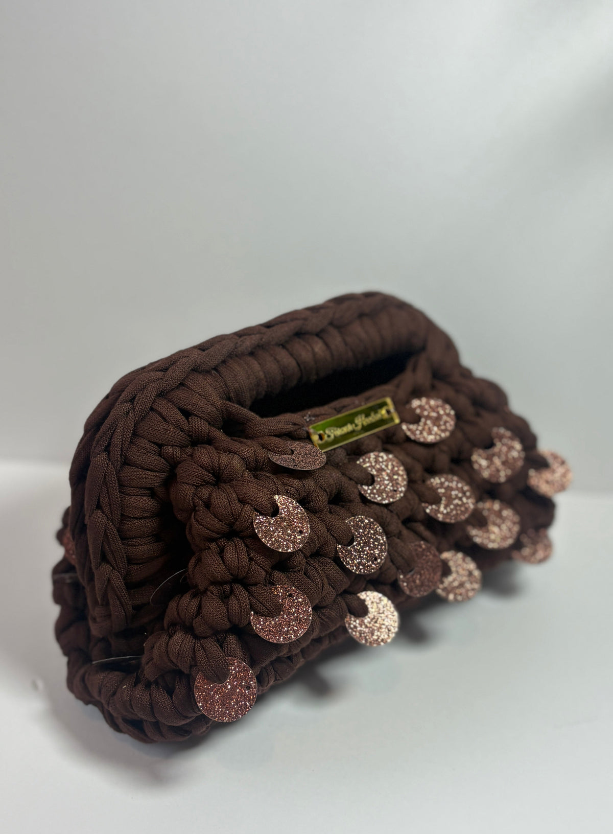 Brown Sequin Mini Clutch Bag