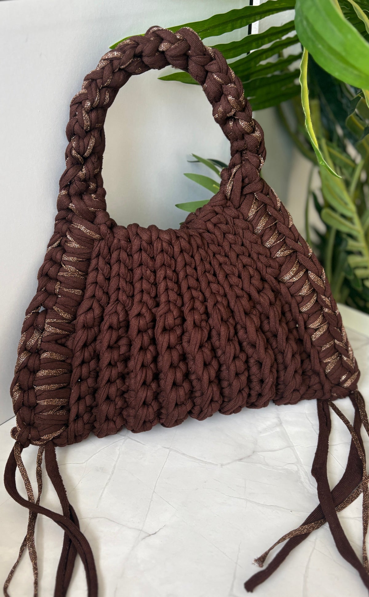 Brown & Gold Tassel Handbag