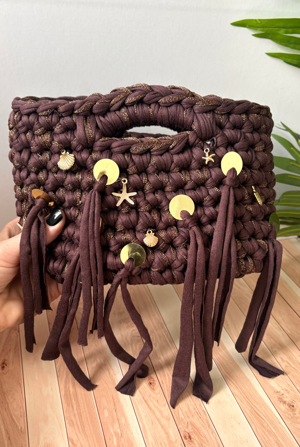 Brown & Gold Sequin Tassel Bag