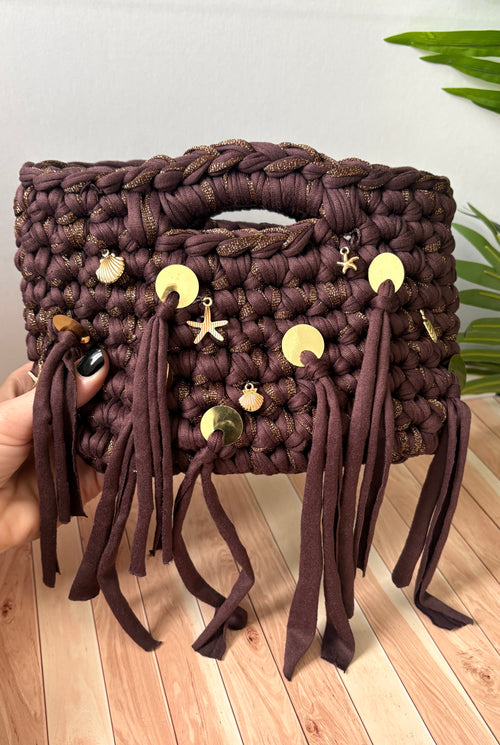 Brown & Gold Sequin Tassel Bag