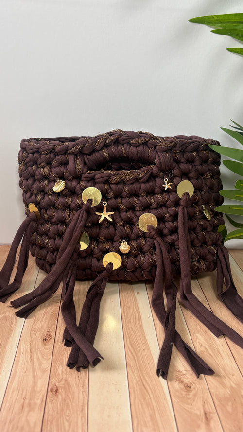 Brown & Gold Sequin Tassel Bag