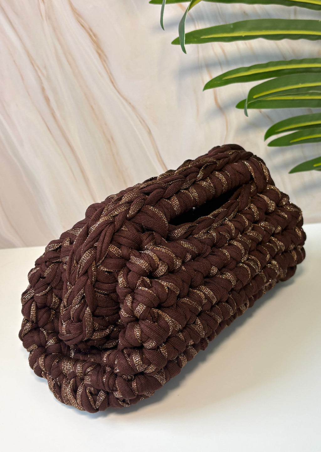 Brown Glitter Detail Clutch Bag