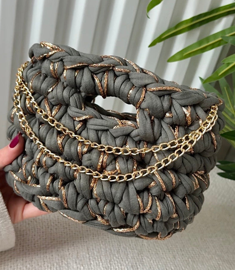 Khaki Green & Gold Mini Tote Bag